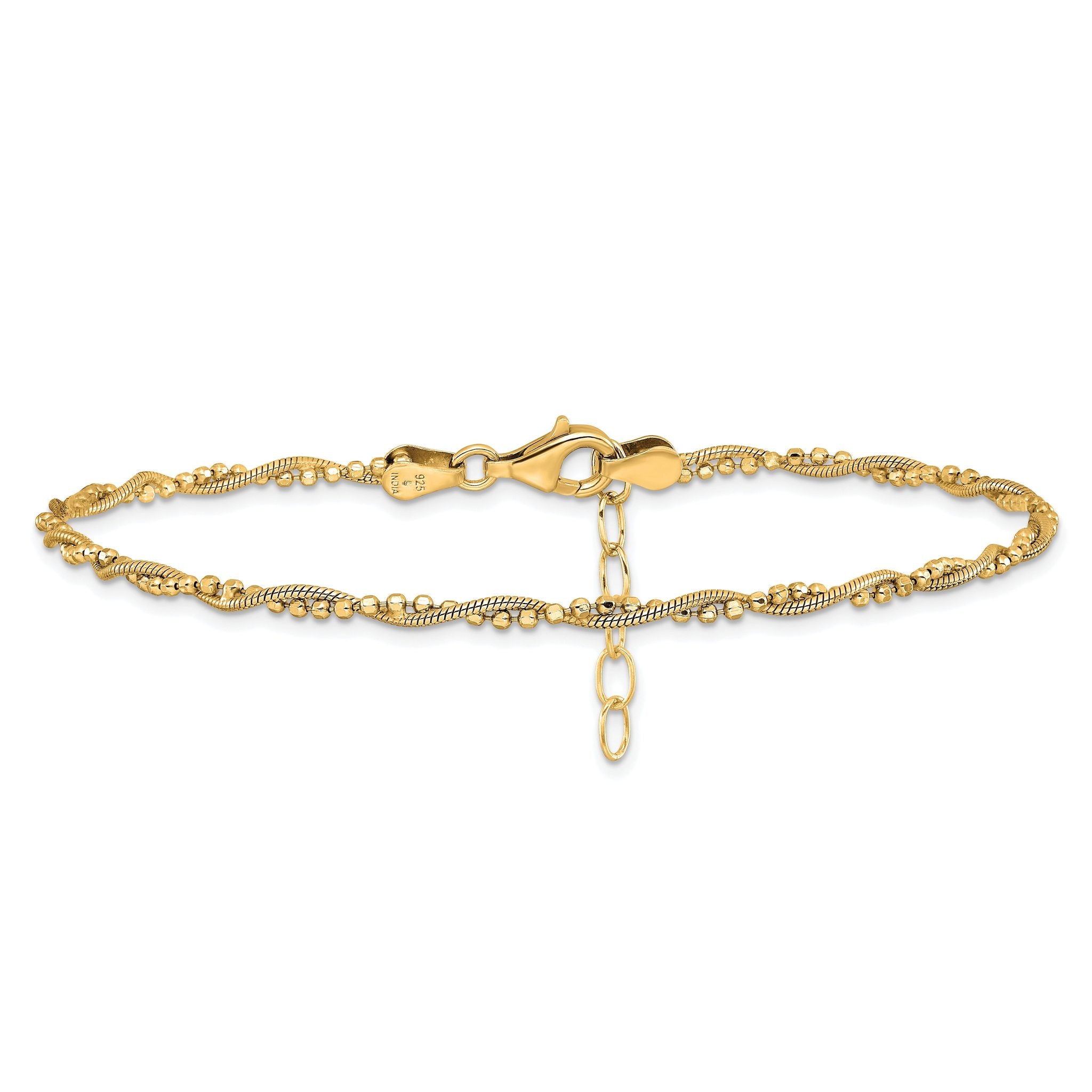 Sterling Silver Gold-plated Twist  9 inch Plus 1 inch Extender - Total 10 inch Anklet