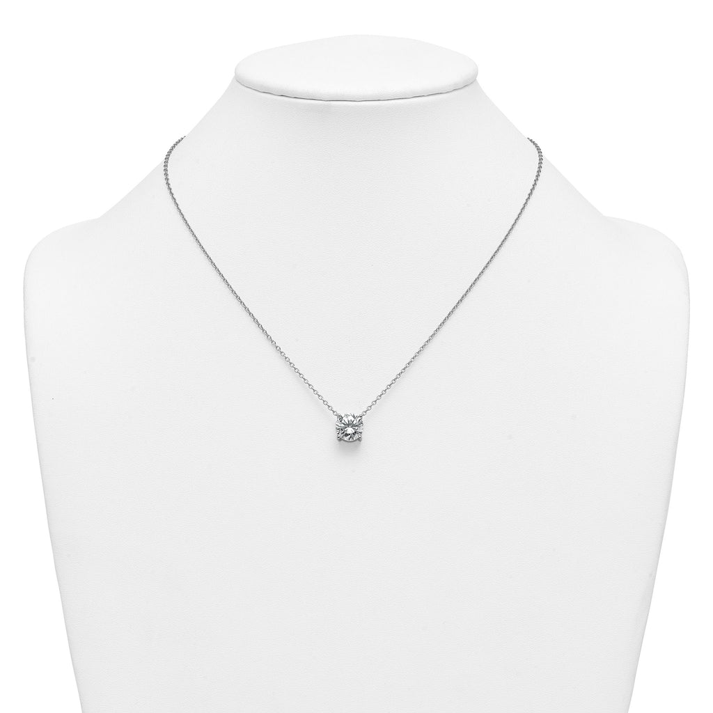 14k White Gold 4 carat Certified Lab Grown Diamond VS/SI+ G+ Round Complete Four Prong 18 inch Solitaire Necklace