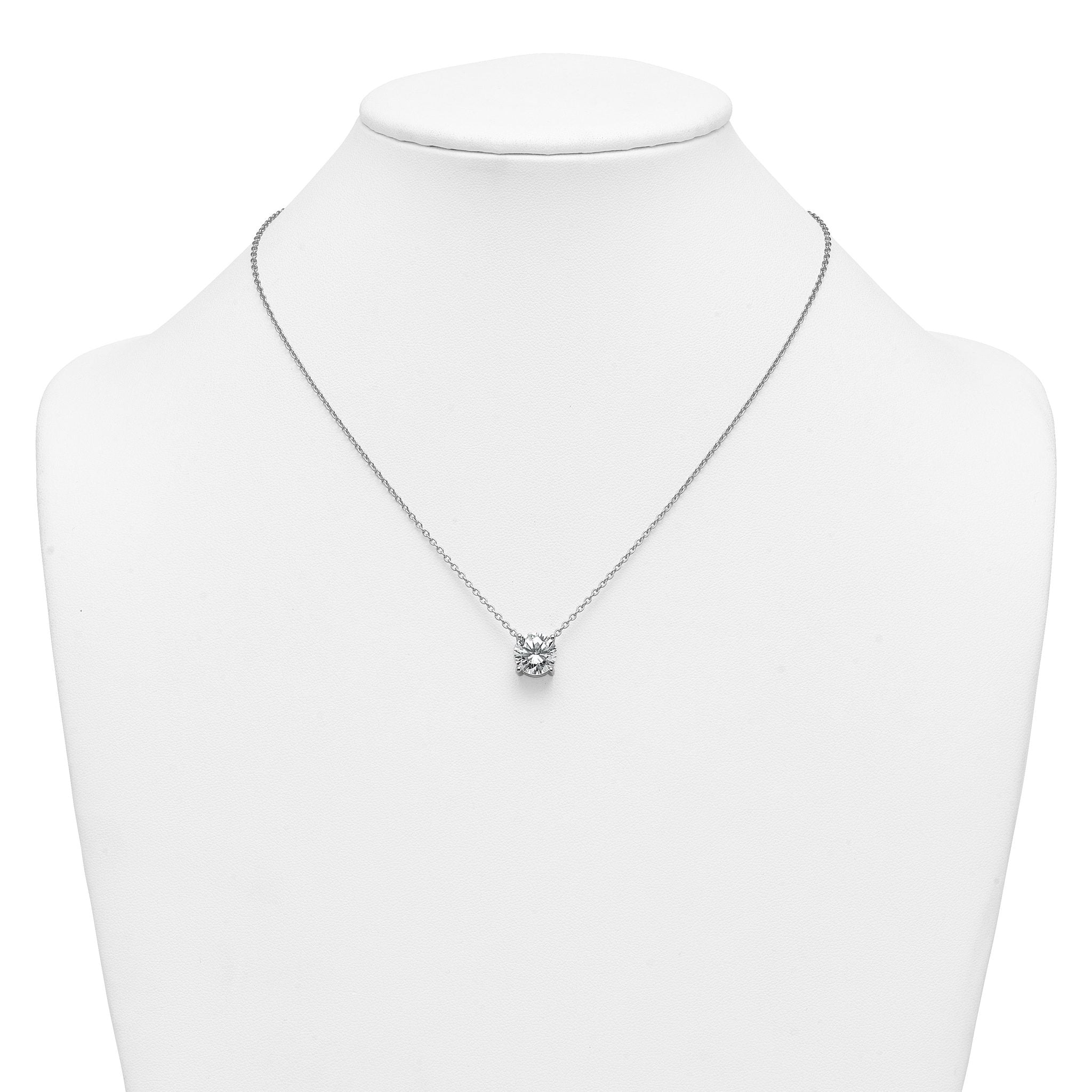 14k White Gold 4 carat Certified Lab Grown Diamond VS/SI+ G+ Round Complete Four Prong 18 inch Solitaire Necklace