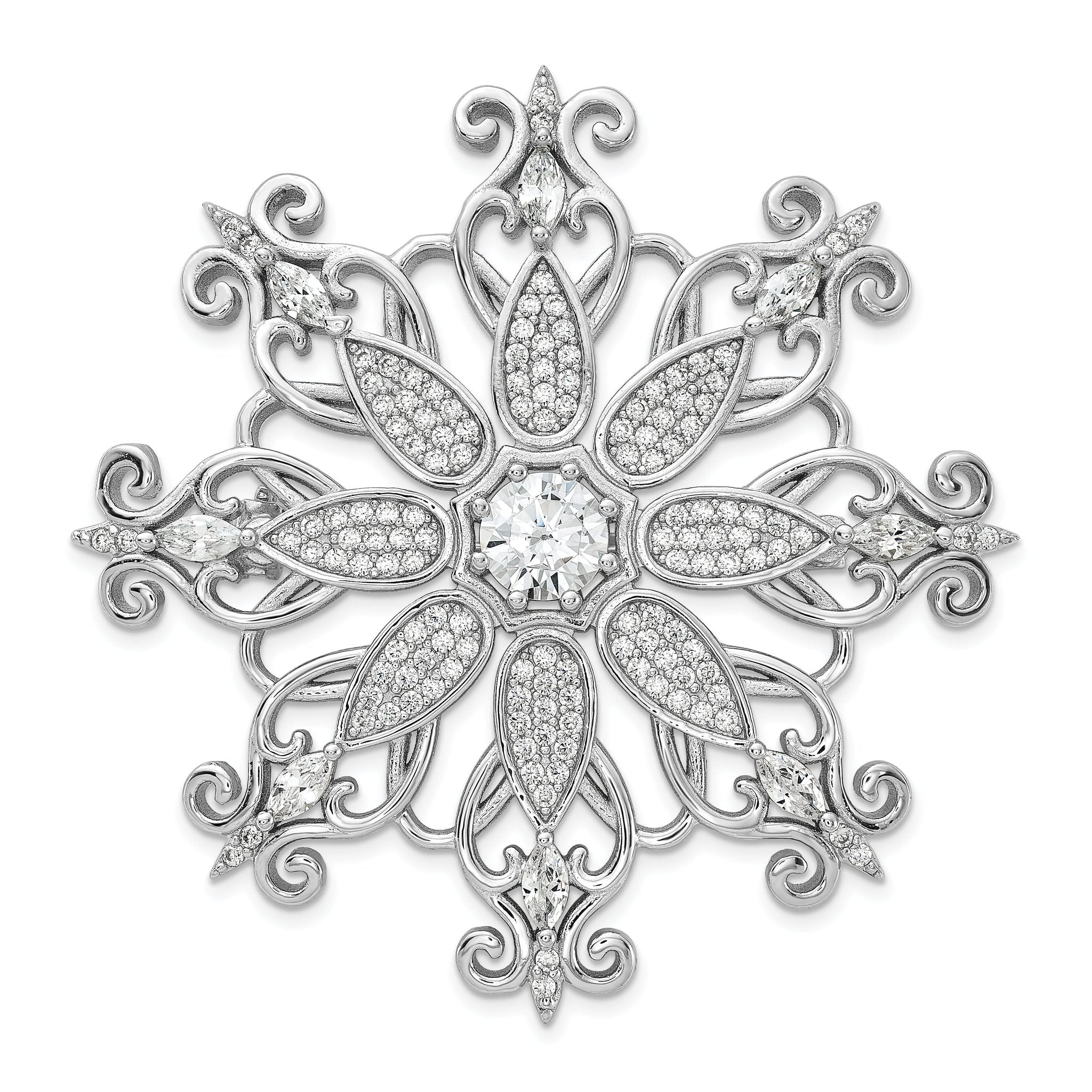 Cheryl M Sterling Silver Rhodium-plated Brilliant-cut & Marquise-cut CZ Snowflake Pin Main image