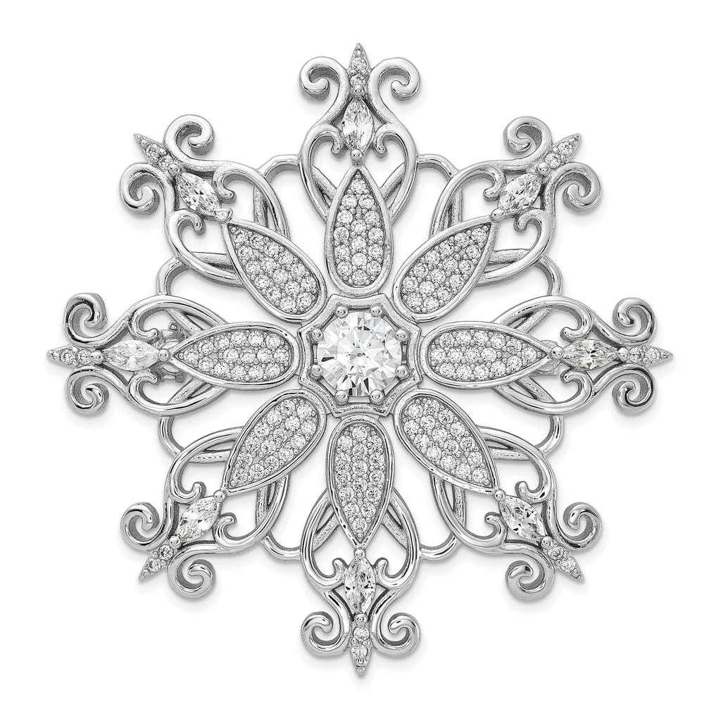 Cheryl M Sterling Silver Rhodium-plated Brilliant-cut & Marquise-cut CZ Snowflake Pin