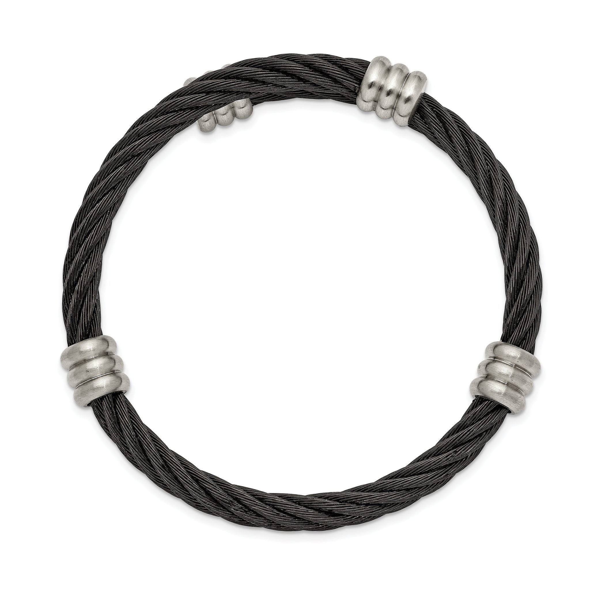 Stainless Steel Brushed and Polished Black IP-plated Wire Flexible Bangle Bracelet for Women