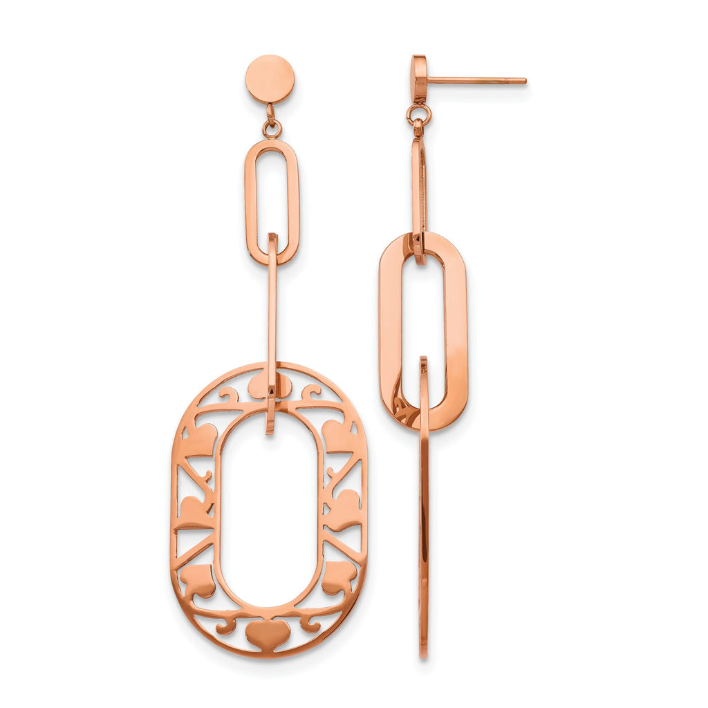 Stainless Steel Rose Gold-Tone Polished Heart Drop Dangle Earrings for Women