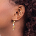 10k Two-tone with White Rhodium Diamond-cut Leverback Earrings