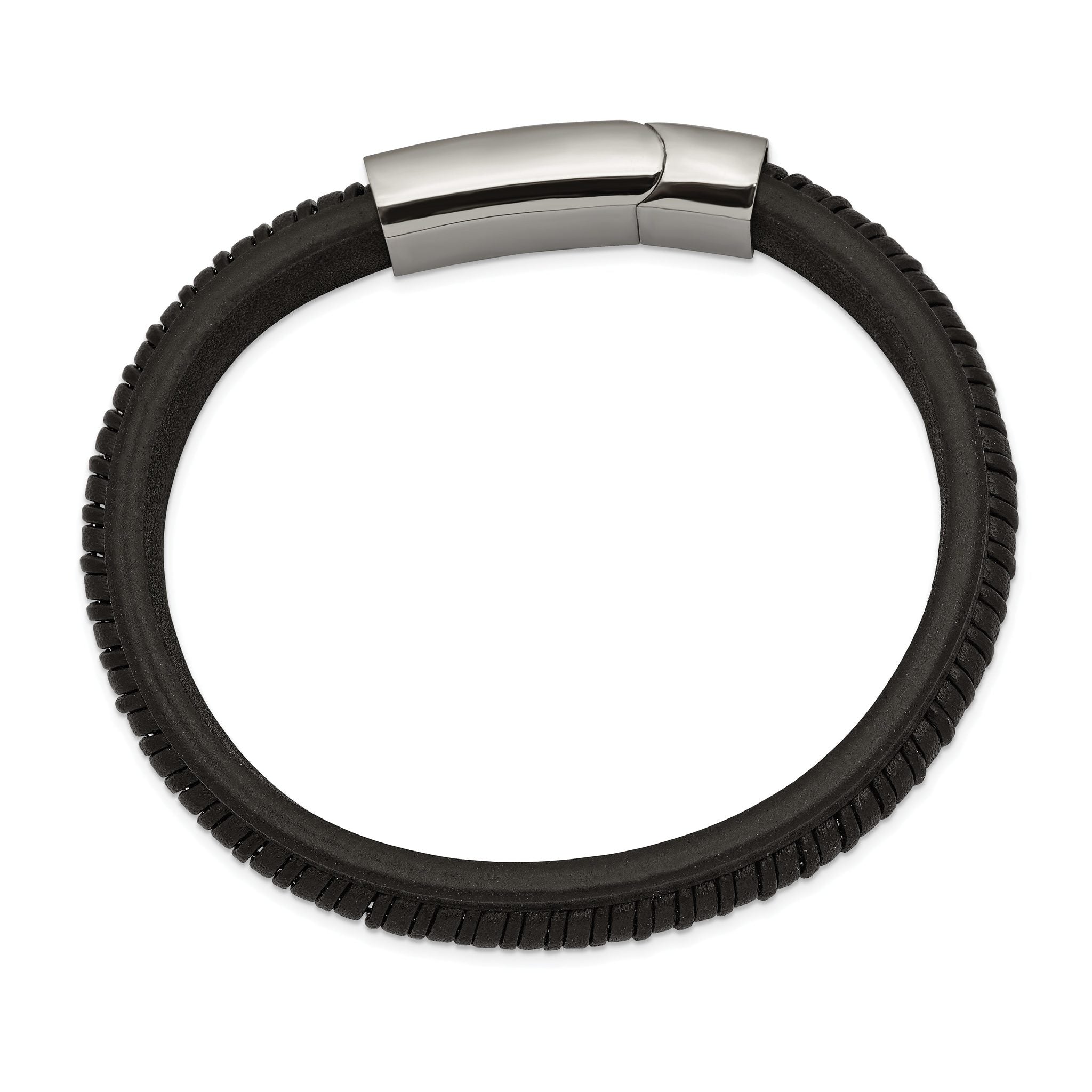Stainless Steel Polished Black Leather Bracelet for Men Secondary image