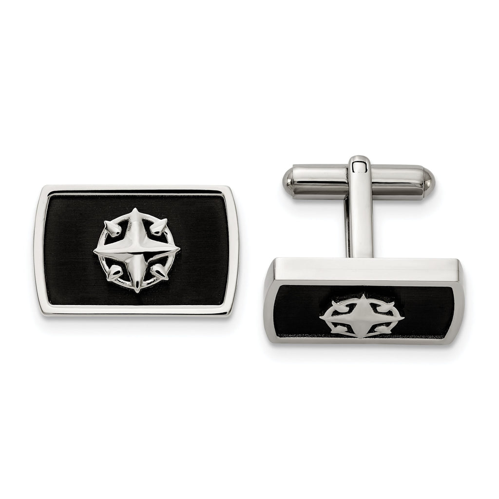 Stainless Steel Black Compass Cuff Links