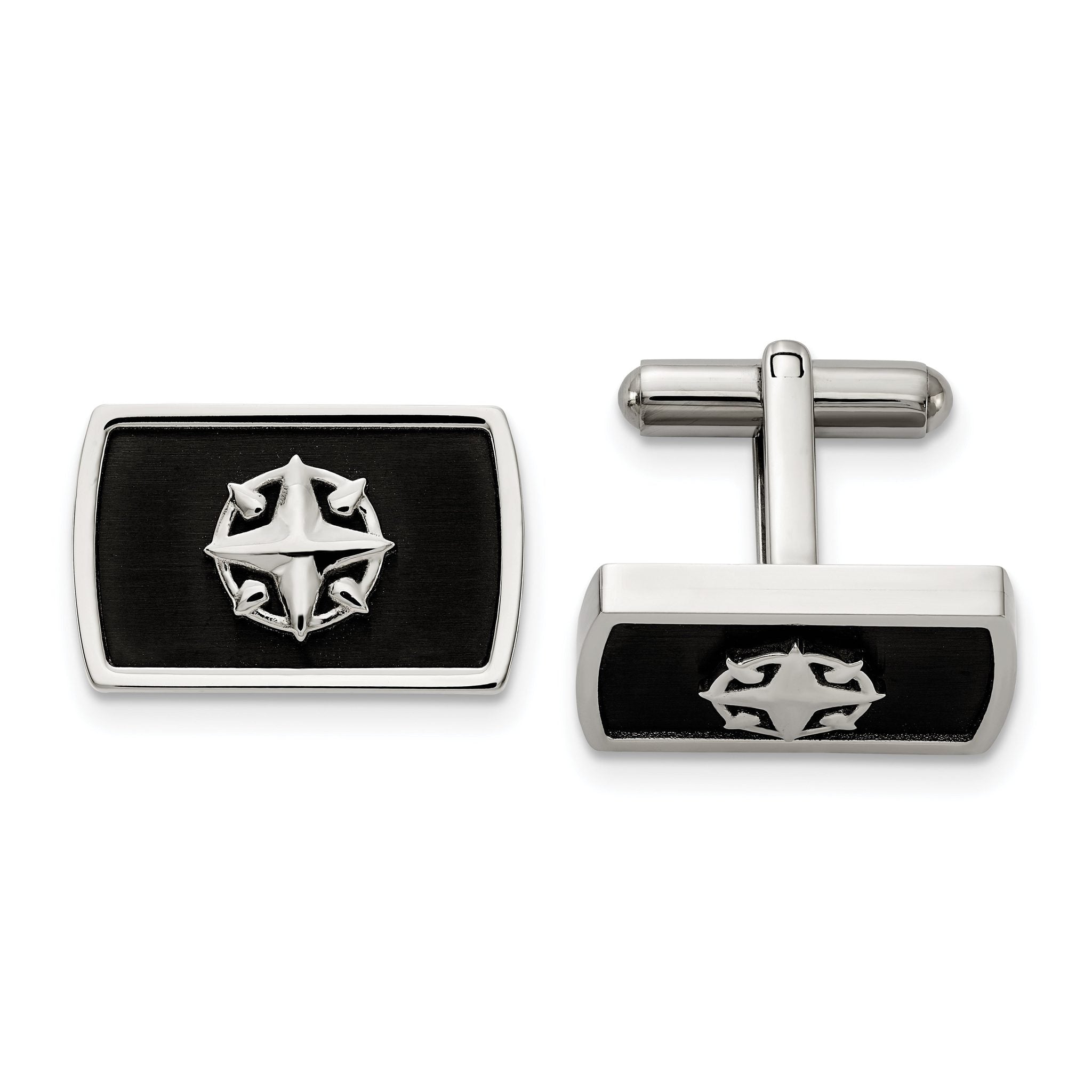 Stainless Steel Black Compass Cuff Links