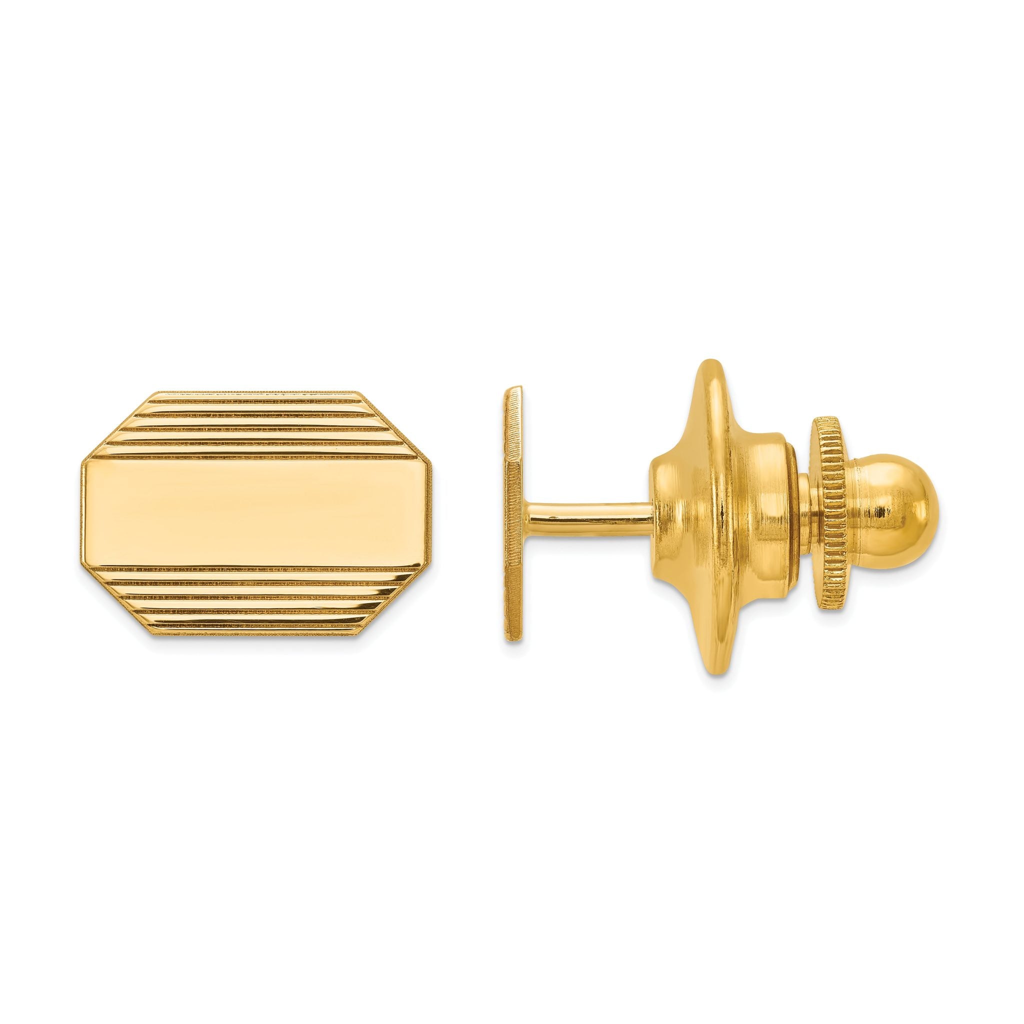 14K Gold Men's Polished Rectangular Octagon Tie Tac with Grooved Design Main image