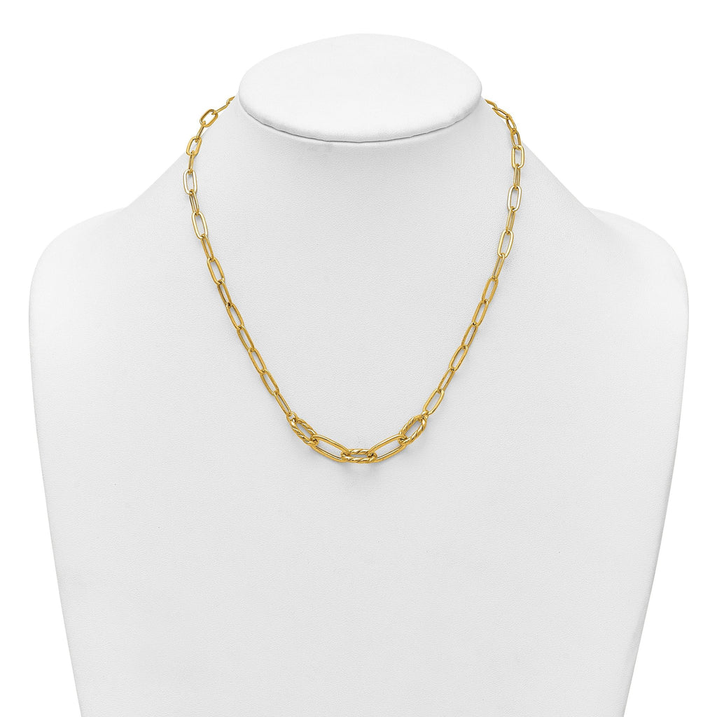 14K Polished Fancy Oval and Twisted Link 18 inch Paperclip Necklace
