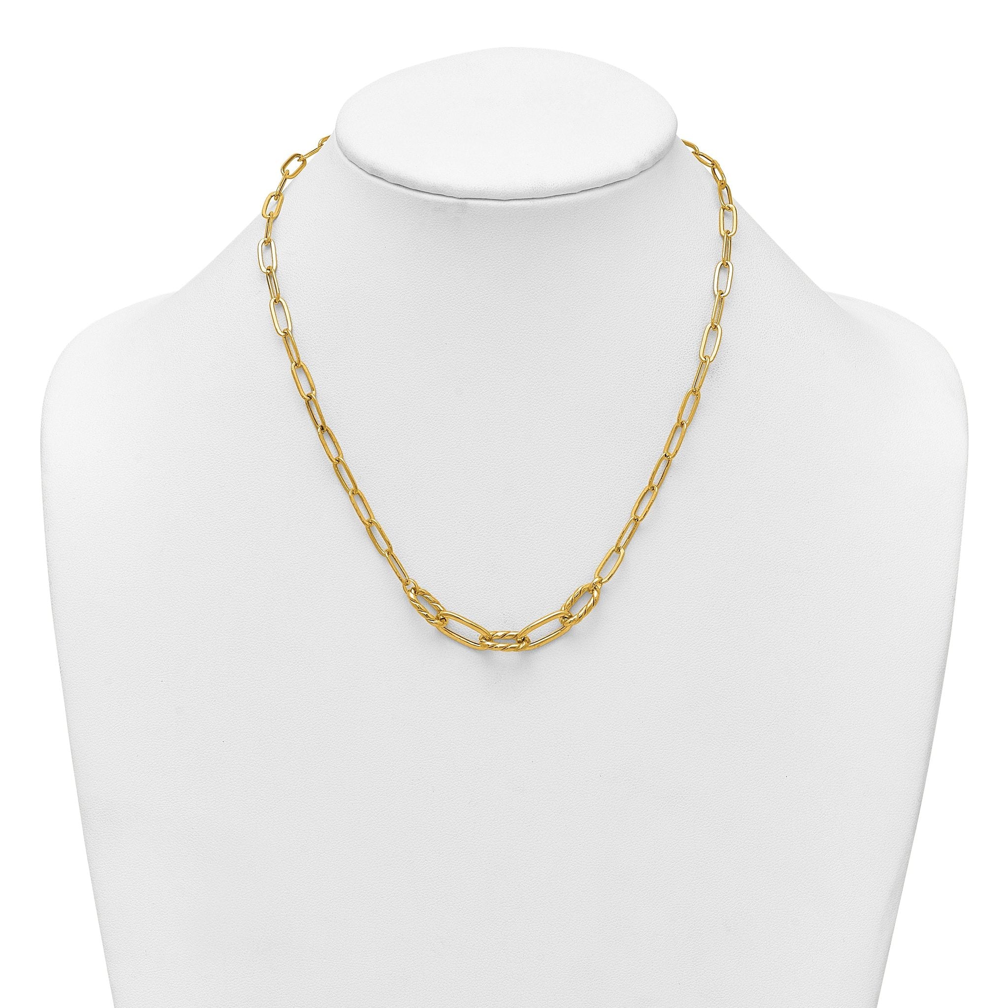 14K Polished Fancy Oval and Twisted Link 18 inch Paperclip Necklace