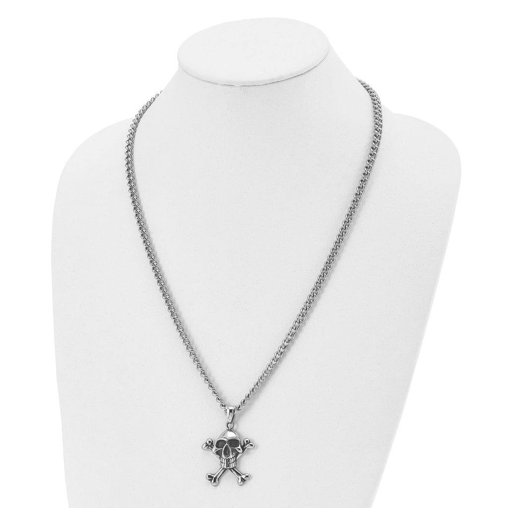 Skull and Crossbones Pendant Necklace in Stainless Steel