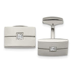 Polished Stainless Steel CZ Rectangle Cuff Links
