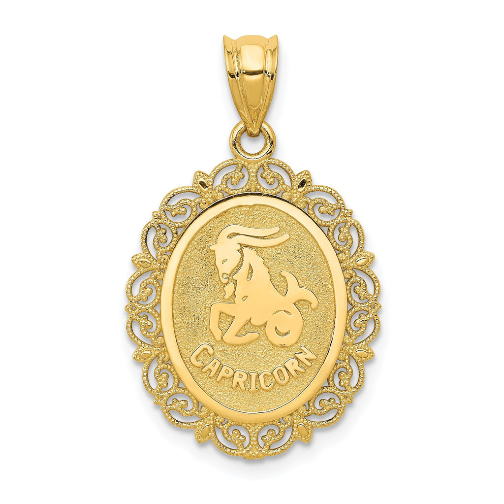 14K Gold Capricorn Zodiac Pendant with Polished Satin Finish