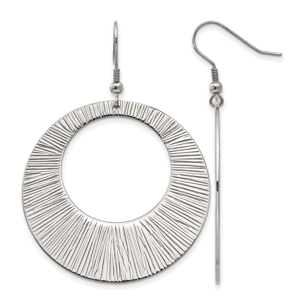 Stainless Steel Polished Textured Drop Dangle Earrings for Women