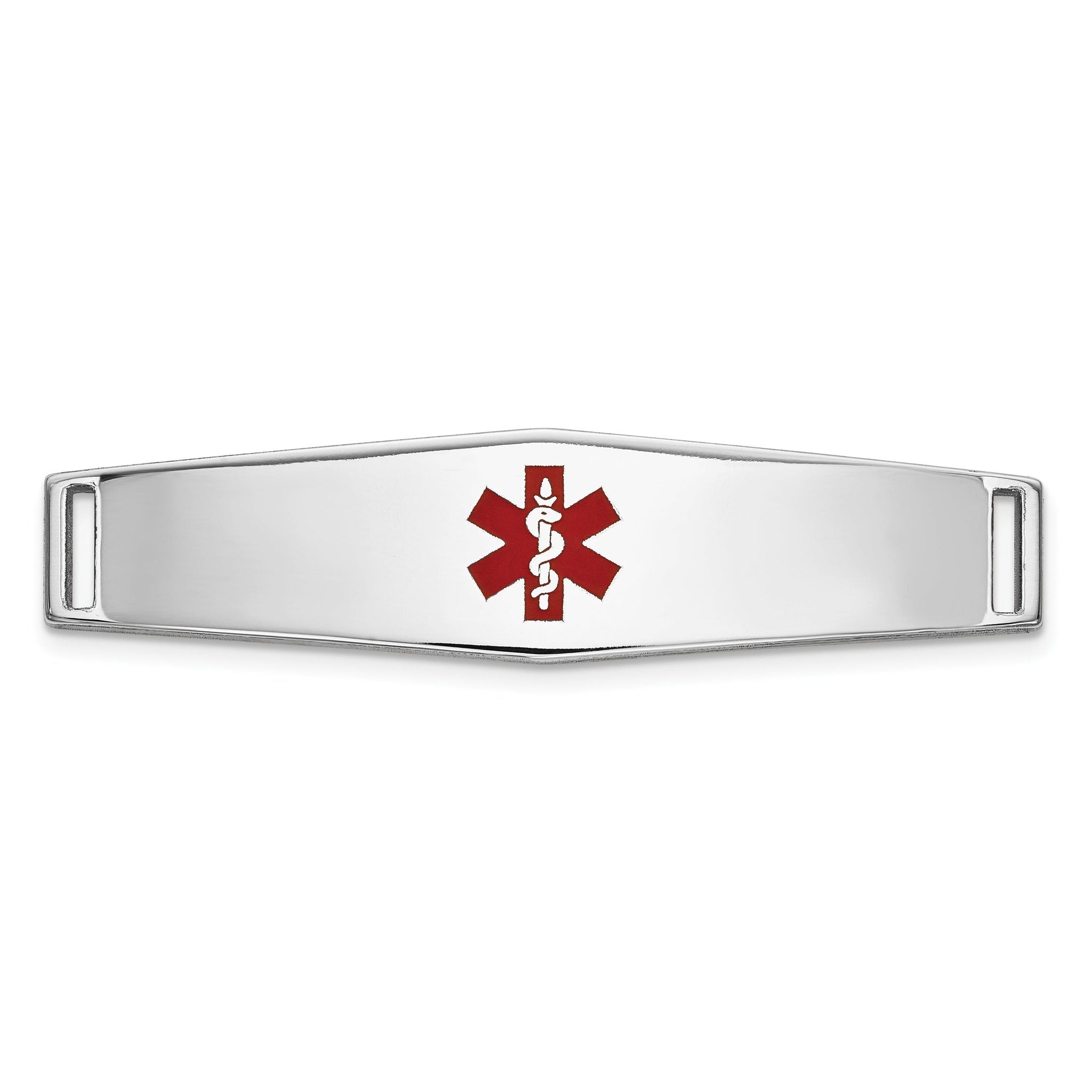 14K White Gold Engravable Medical ID Bracelet with Red Enamel Accent Main image