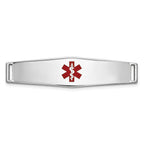 14K White Gold Engravable Medical ID Bracelet with Red Enamel Accent