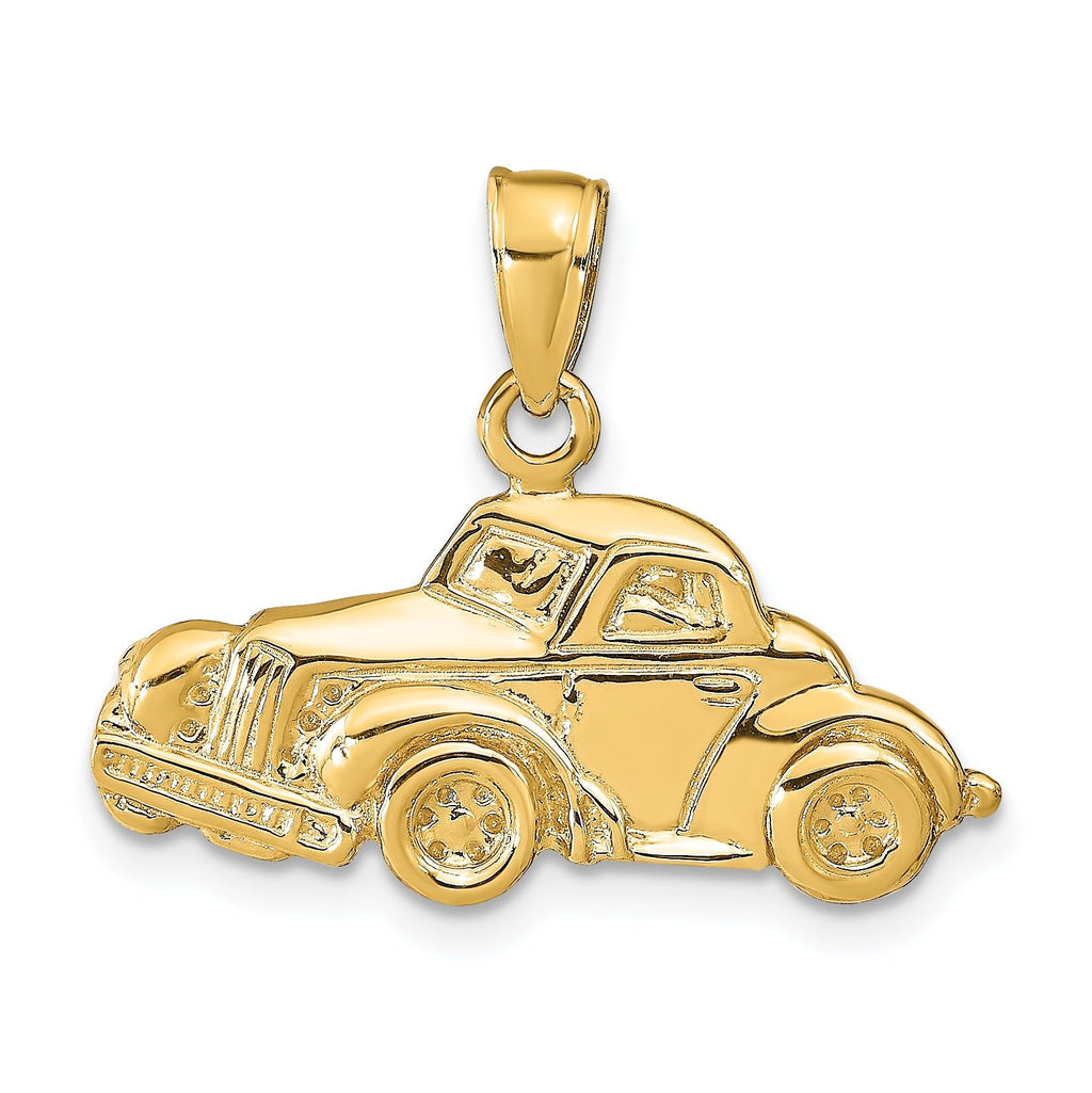 14K Gold Classic Antique Car Pendant with Polished Finish for Men