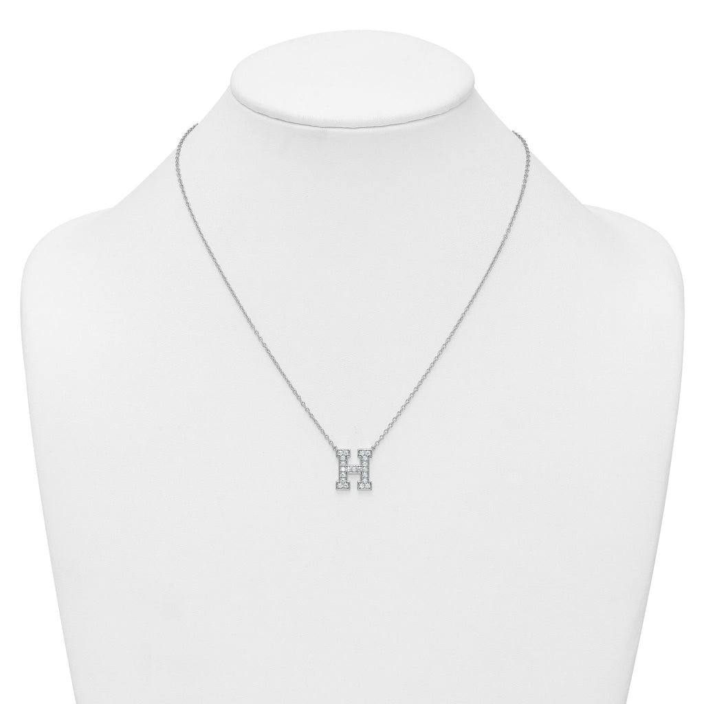14k White Gold 1/2 carat Lab Grown Diamond VS+ F+ Complete Letter H 18 inch Initial Necklace