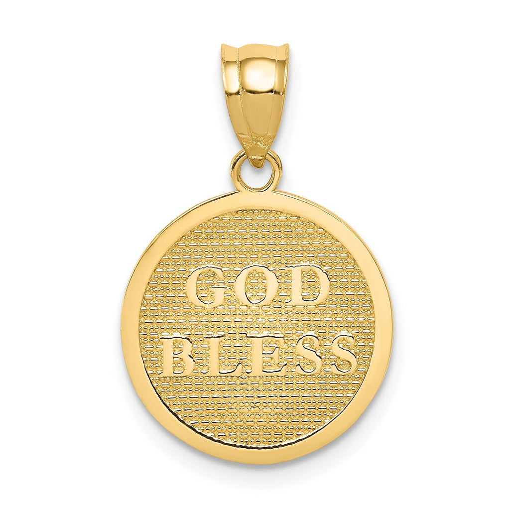 14K Gold Reversible Cross and GOD BLESS Solid Charm Polished Elegant Design