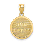 14K Gold Reversible Cross and GOD BLESS Solid Charm Polished Elegant Design