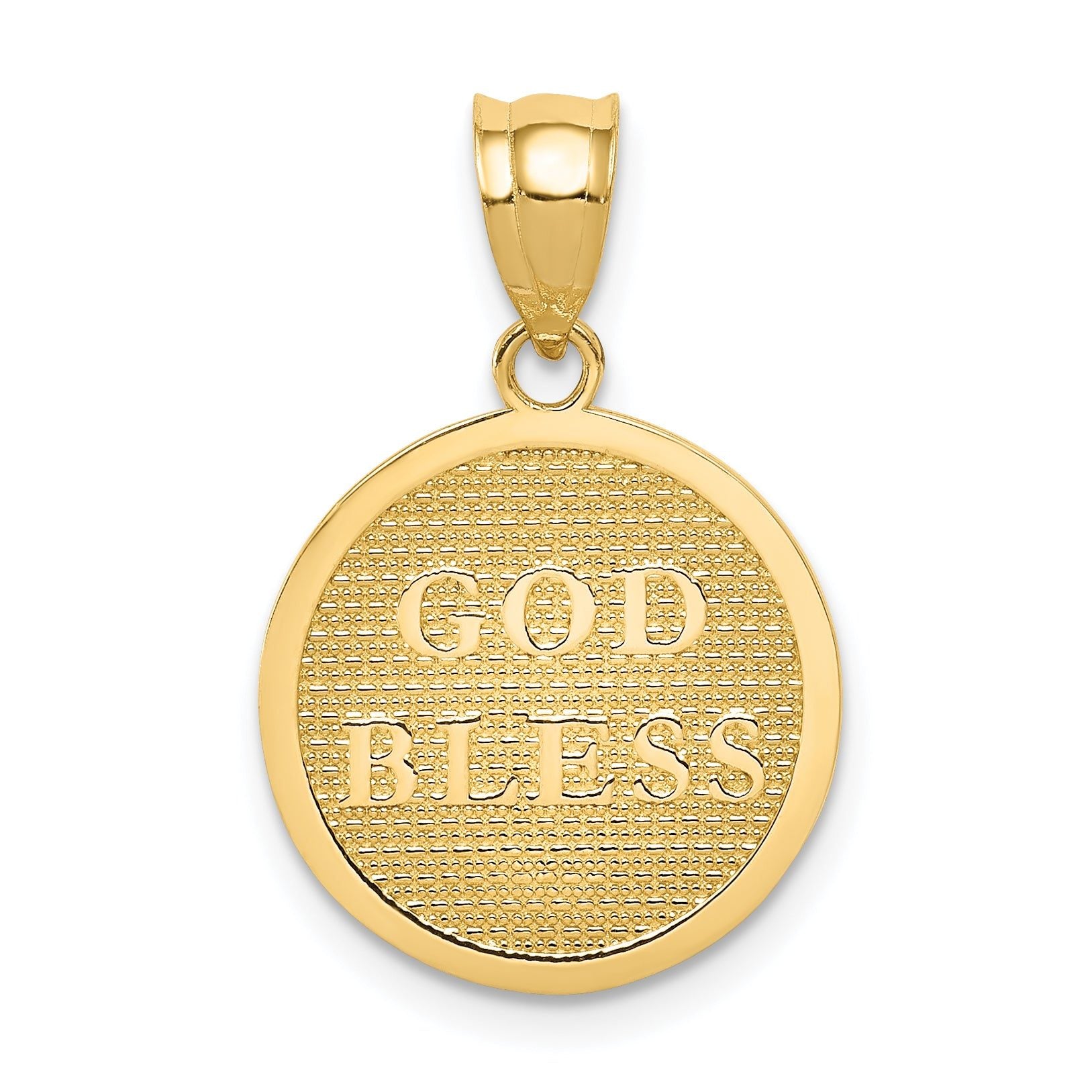 14K Gold Reversible Cross and GOD BLESS Solid Charm Polished Elegant Design