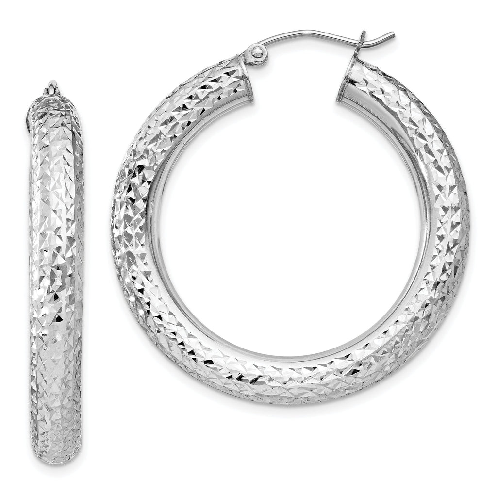 Sterling Silver 925 Rhodium-Plated Diamond-Cut Hoop Earrings 4.75mm Polished Finish