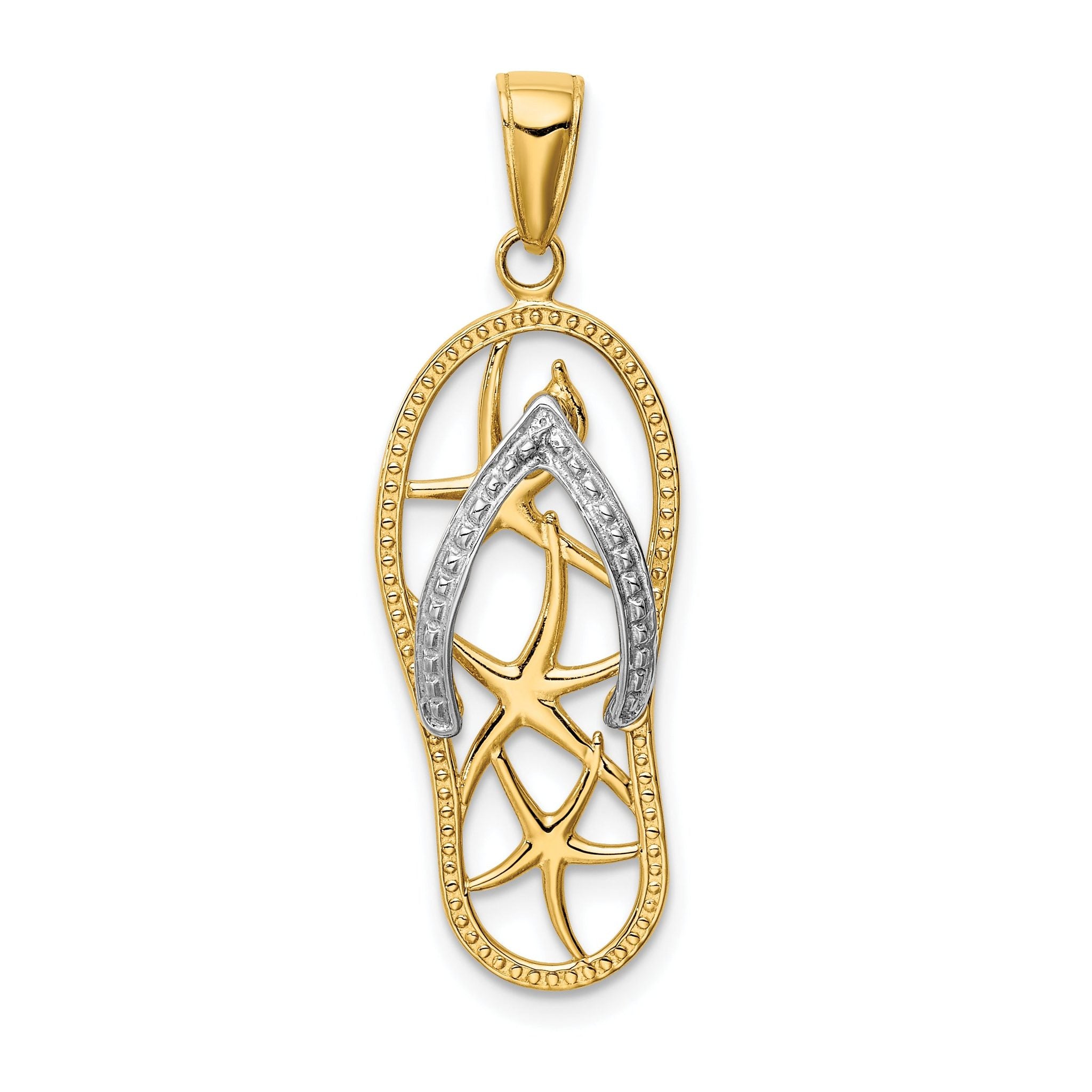 14K Two-Tone Gold Starfish Flip-Flop Pendant  Elegant Coastal Charm Main image