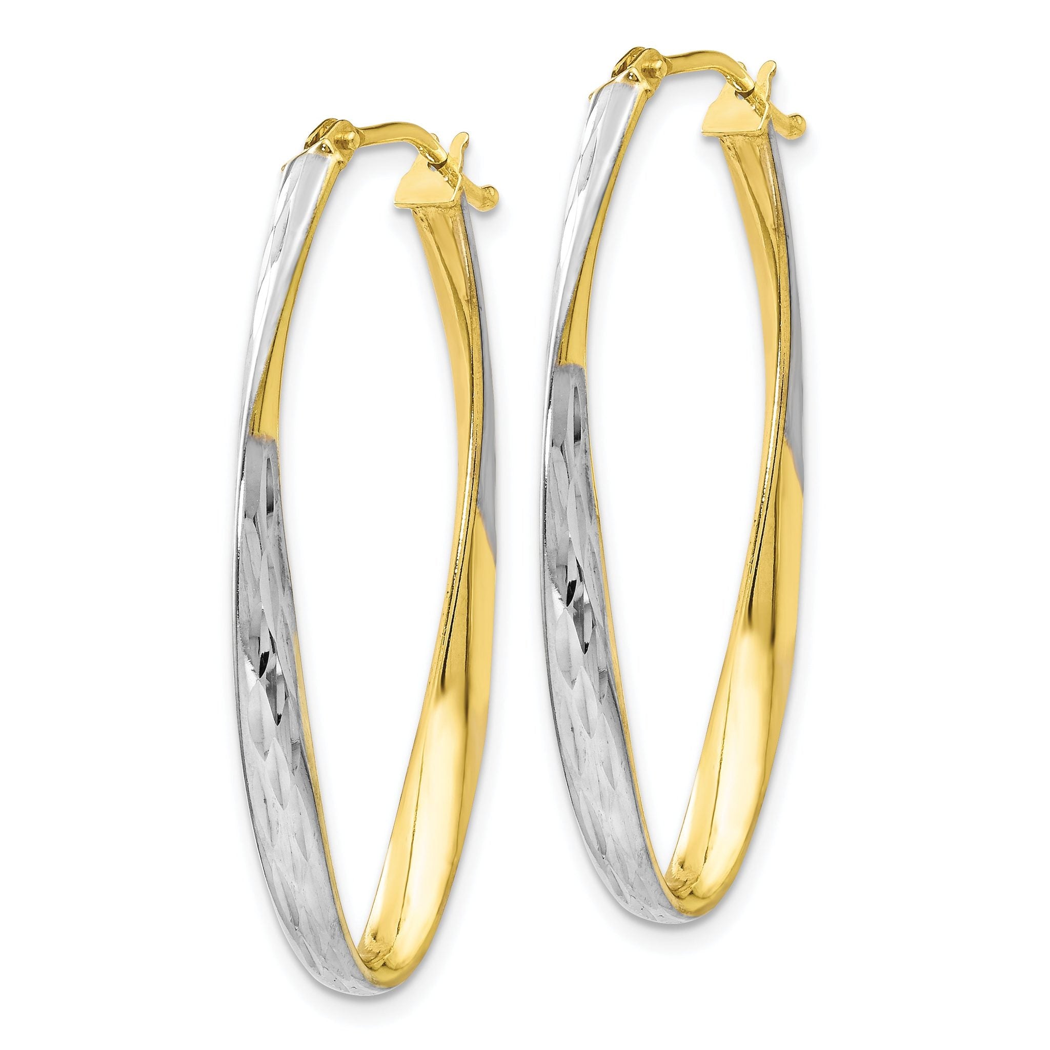 10K Gold White Rhodium-Plated Diamond-Cut Hoop Earrings Elegant Hollow Design Secondary image