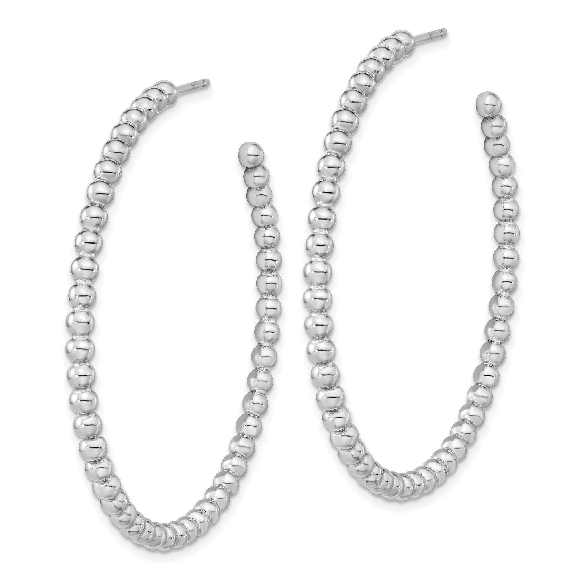 Sterling Silver Rhodium-plated Polished Beaded Hoop Post Earrings Secondary image