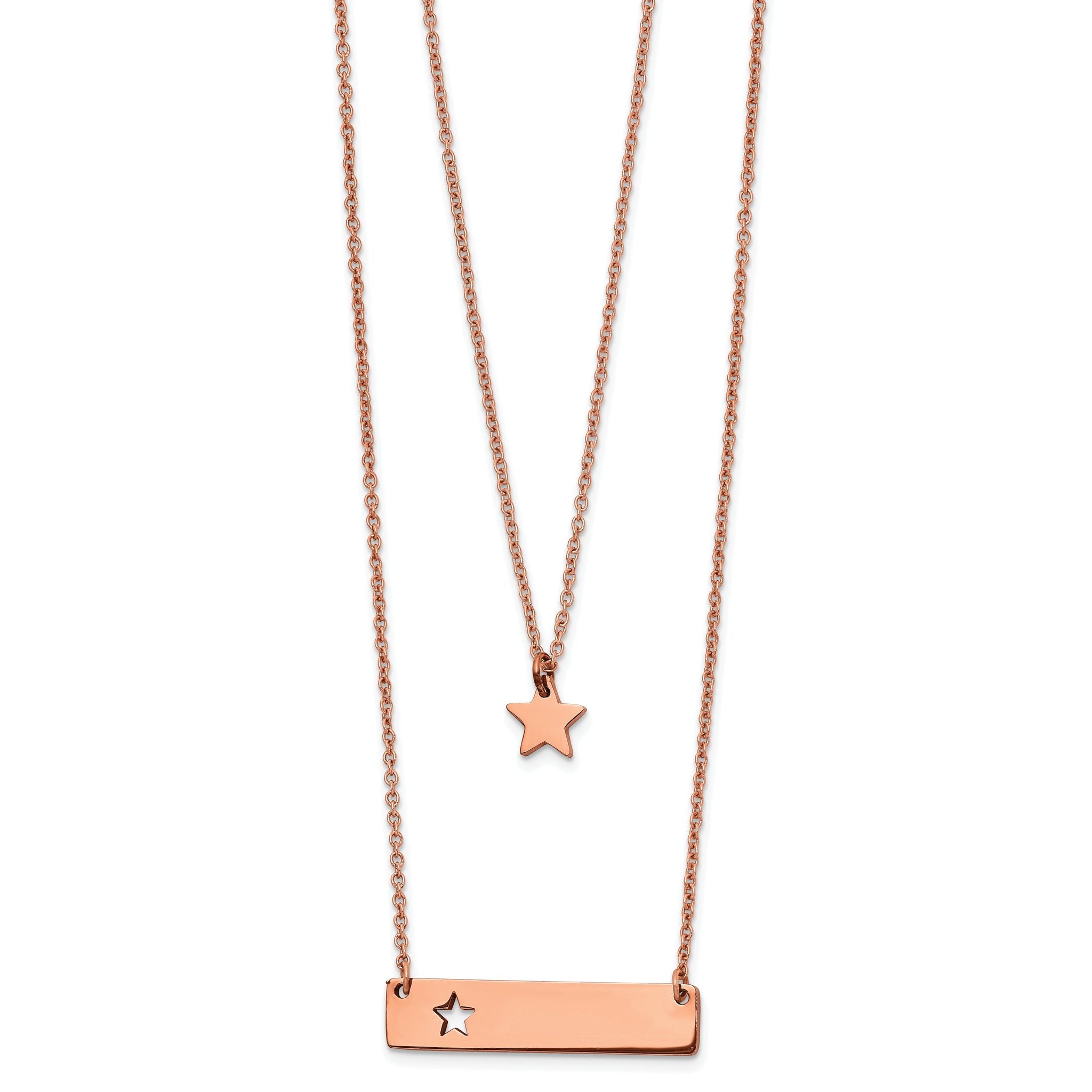 Chisel Stainless Steel Polished Rose IP-plated Star and Bar Multi Strand 15.5 inch Cable chain with a 1.5 inch Extension Necklace Main image