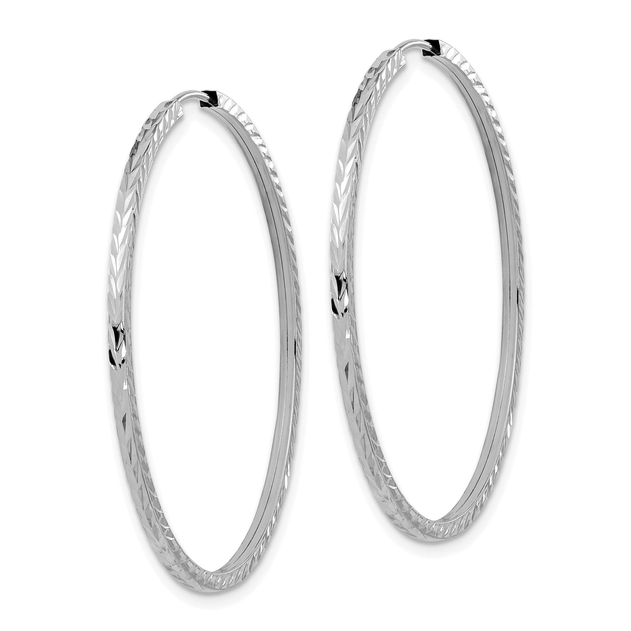 14k White Gold Diamond-cut Square Tube Endless Hoop Earrings Secondary image