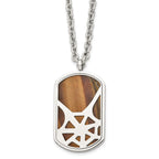 Tiger's Eye Spider Web Dog Tag Necklace in Stainless Steel