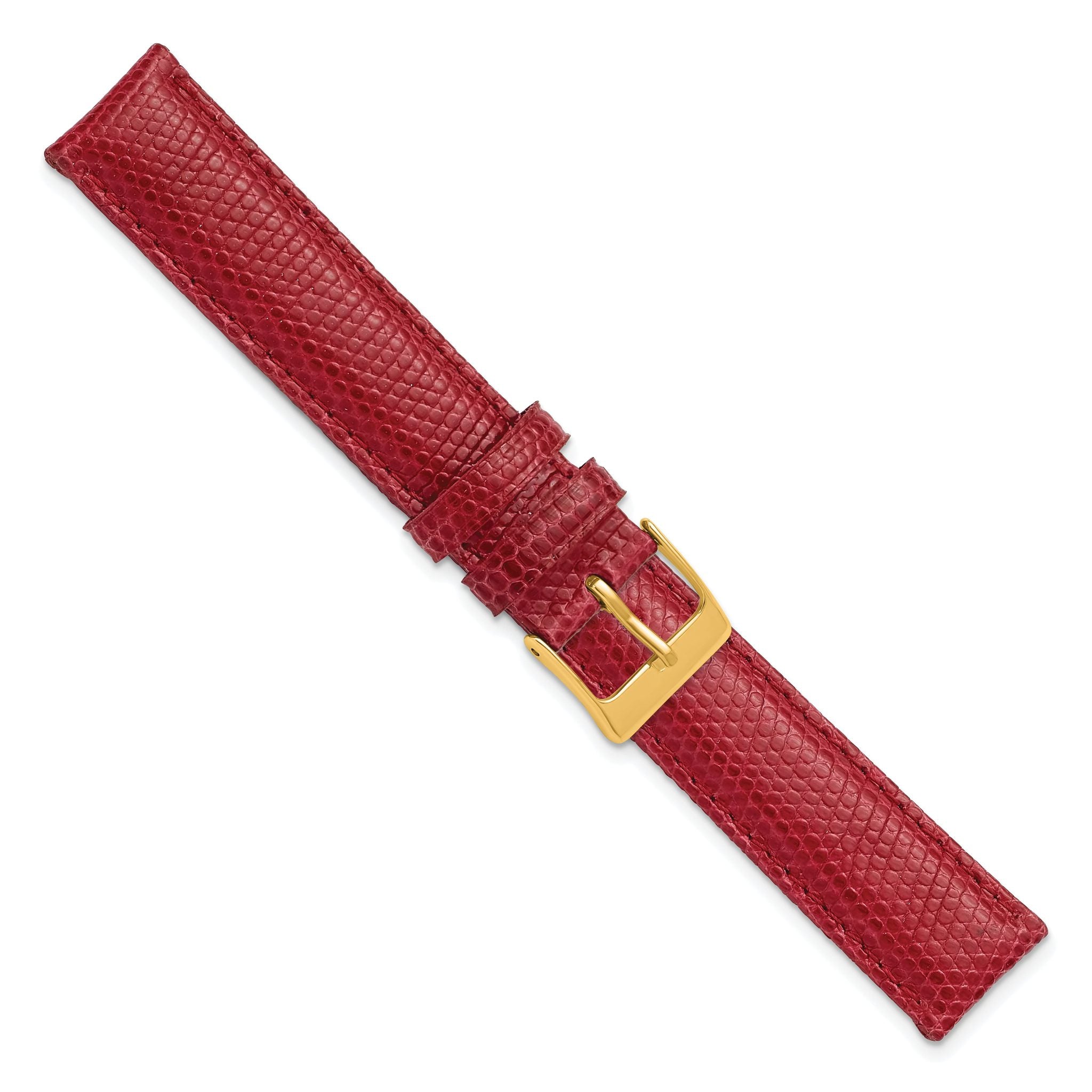 17mm Red Genuine Lizard Leather with Gold-tone Buckle 7.5 inch Watch Band