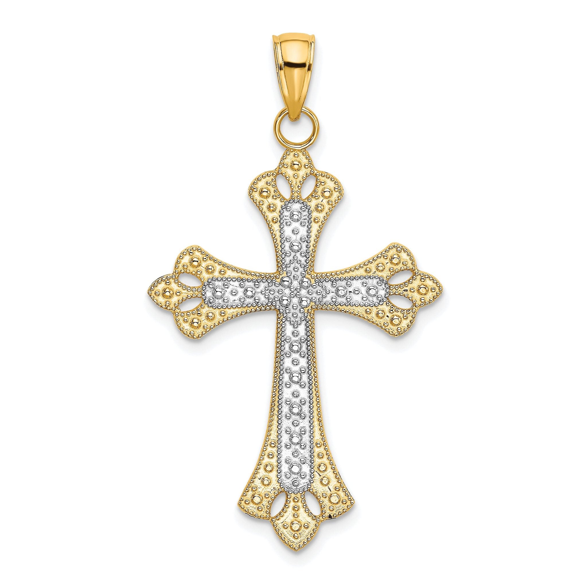 10K W/ Rhodium Scalloped Edges Cross Charm Main image