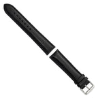 Long Black Leather Watch Band in Chronograph Style, 20mm