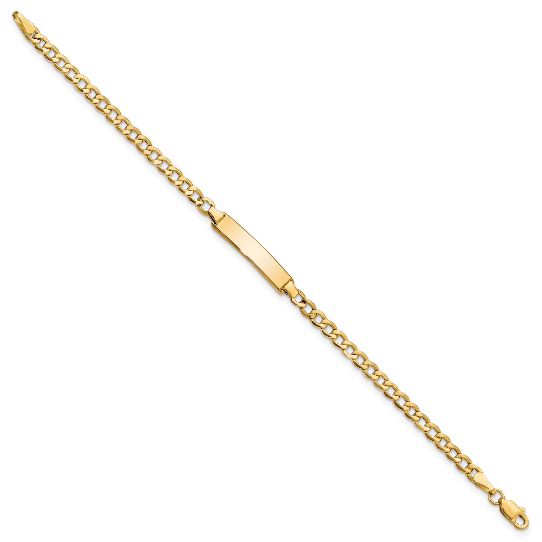 14k Polished Semi-Solid Chain/Solid Plate Cuban Link 23.5x4.5mm Plate 6 inch Baby/Child ID Bracelet