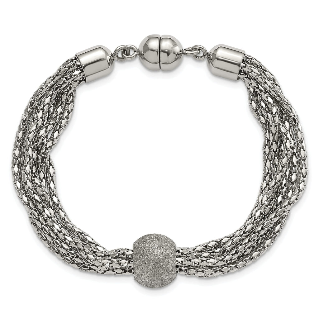 Stainless Steel Polished Multistrand Laser Cut Bead Bracelet for Women