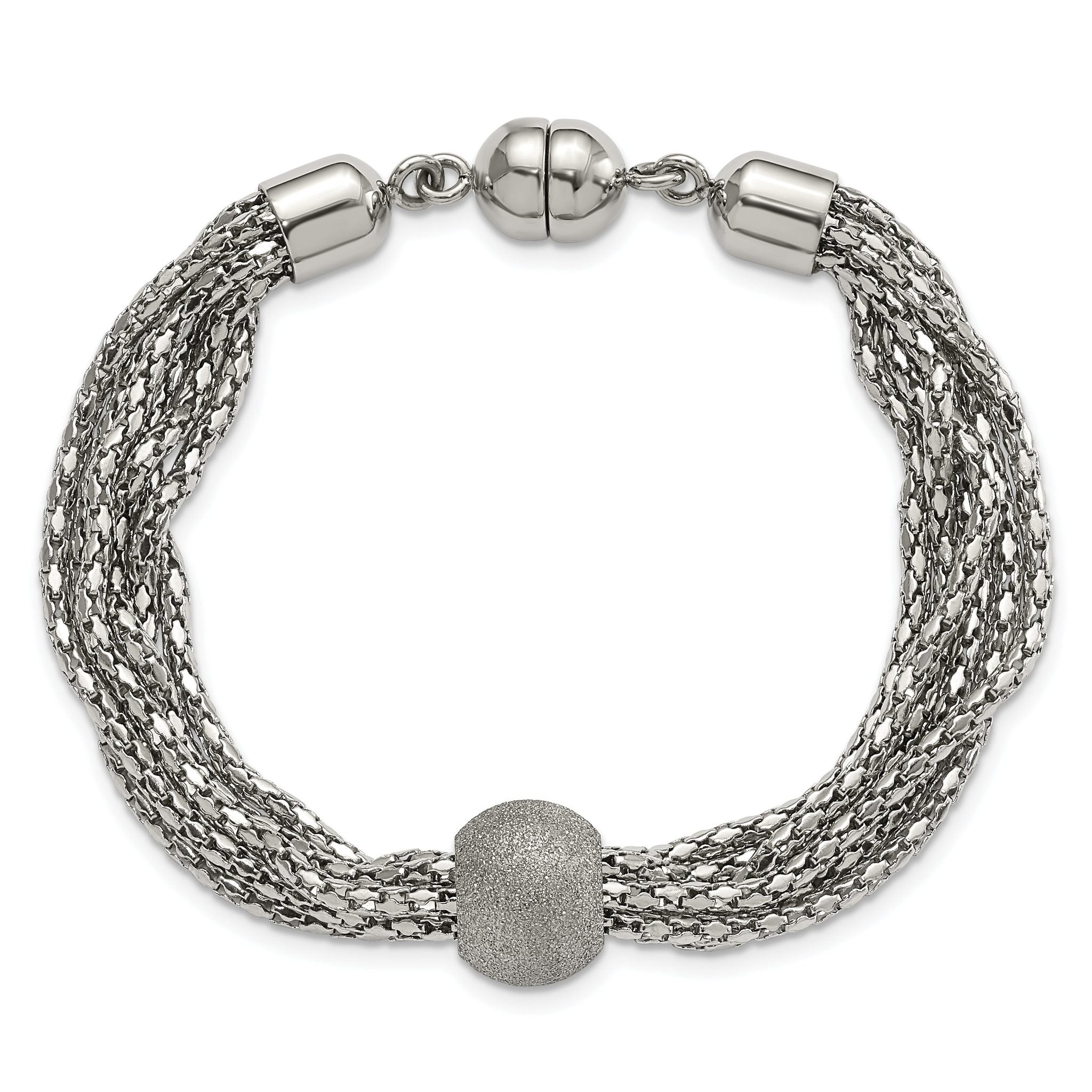 Stainless Steel Polished Multistrand Laser Cut Bead Bracelet for Women
