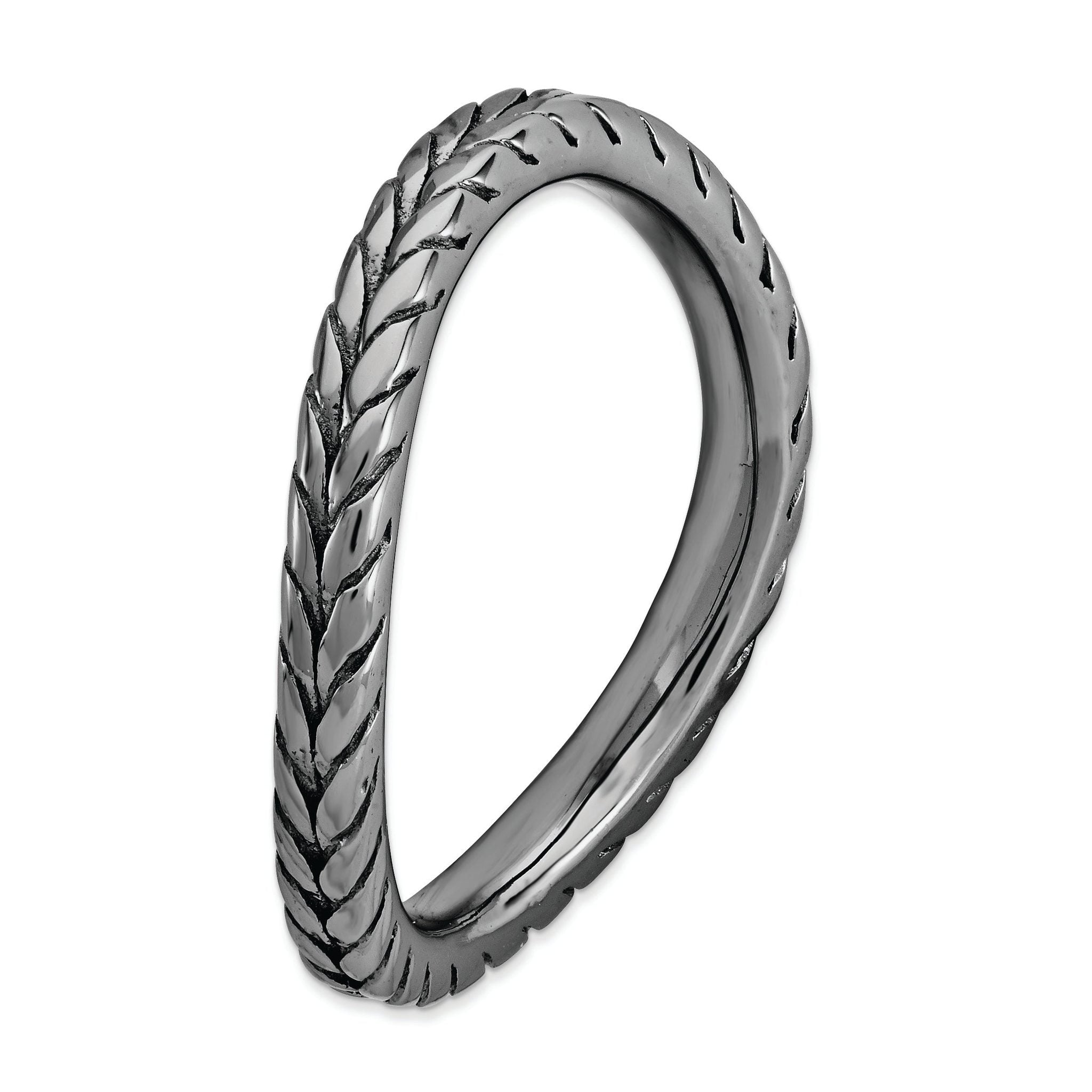Black-Plated Wave Stackable Ring in Sterling Silver Secondary image