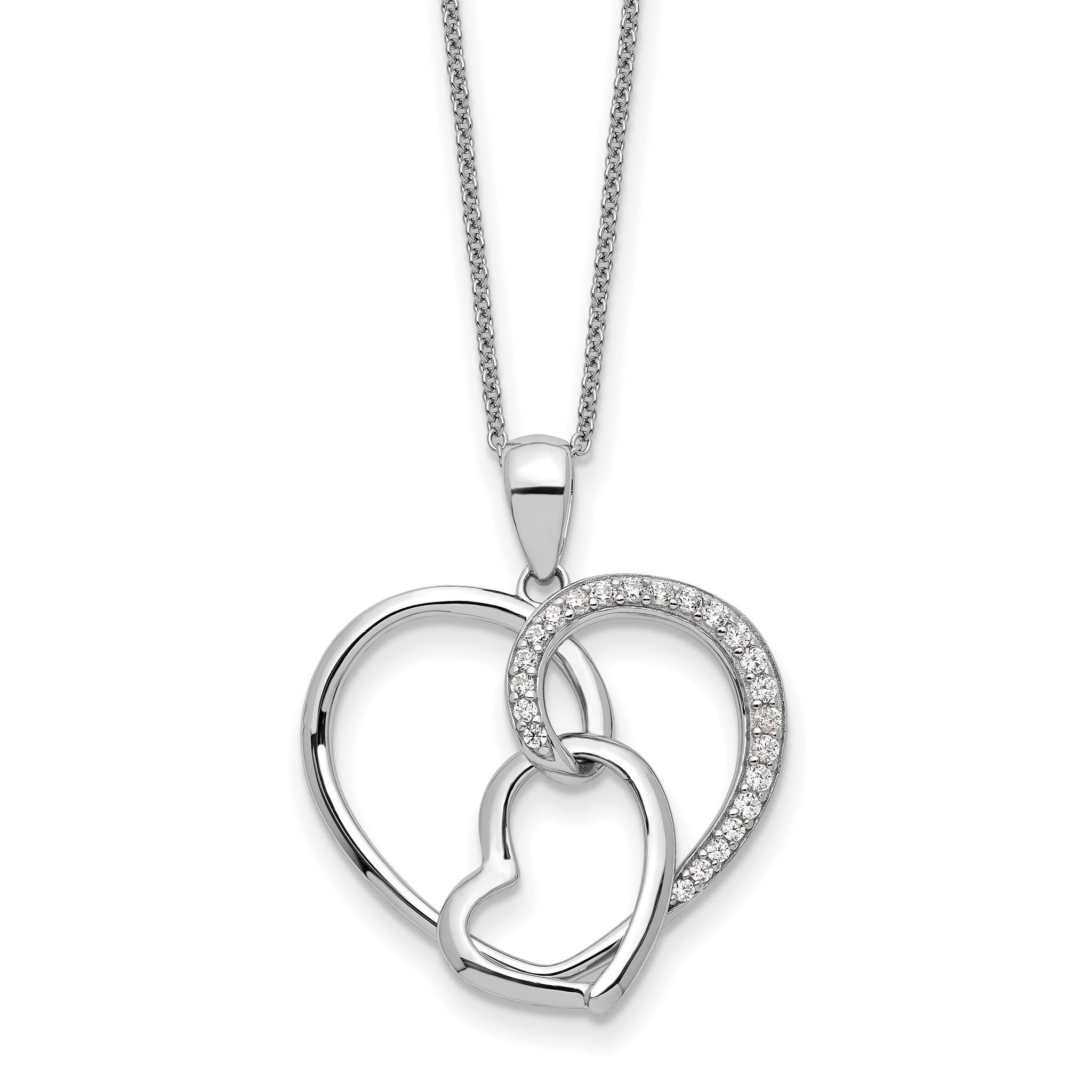 Sentimental Expressions Sterling Silver Rhodium-Rhodium-Plated CZ Together In Love 18in Necklace Main image