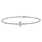 Sterling Silver CZ Whale Tail 9 inch Plus 1 inch Extender - Total 10 inch Anklet