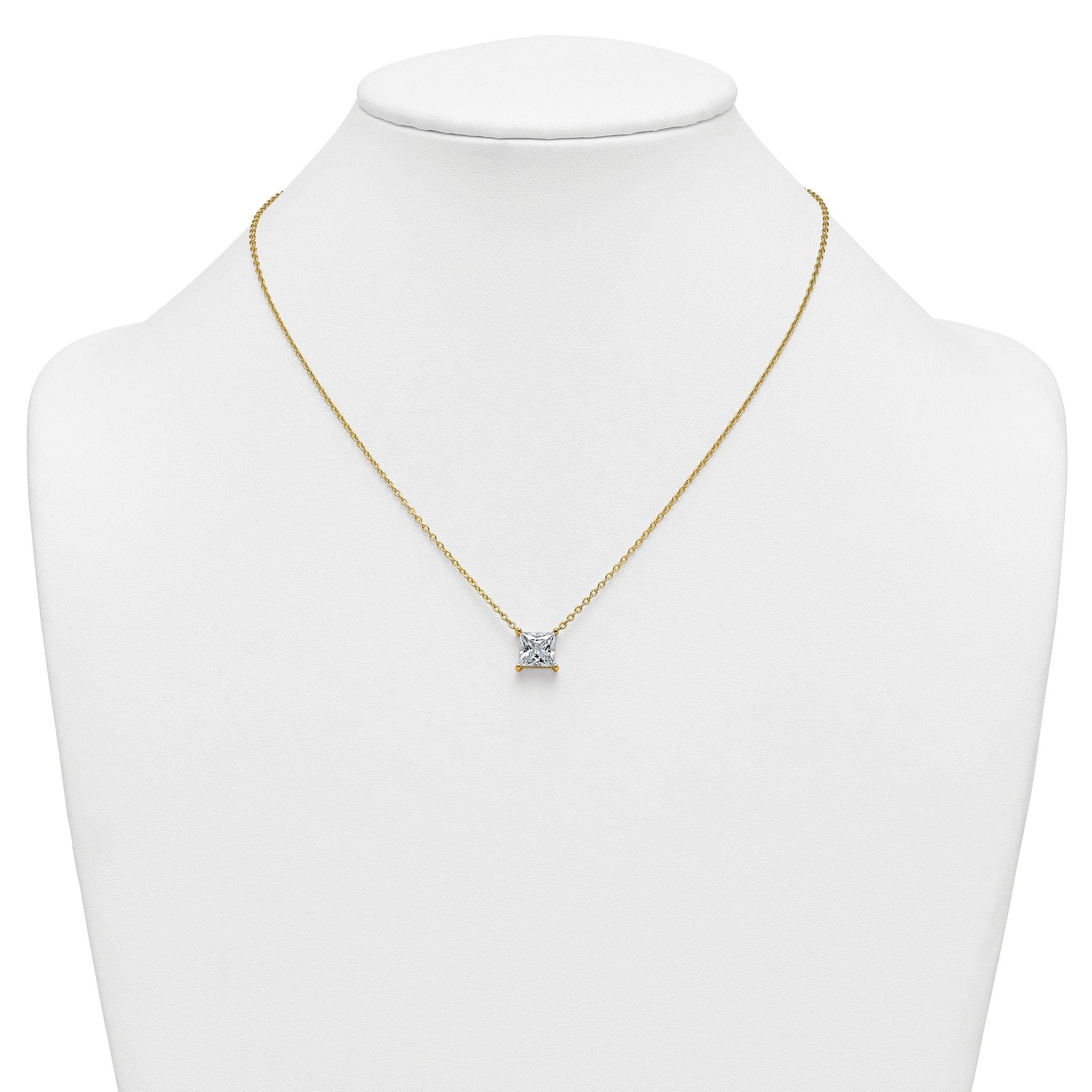 14k 3 1/2 carat Lab Grown Diamond VS+ F+ Princess Complete Four Prong 18 inch Pendant Necklace