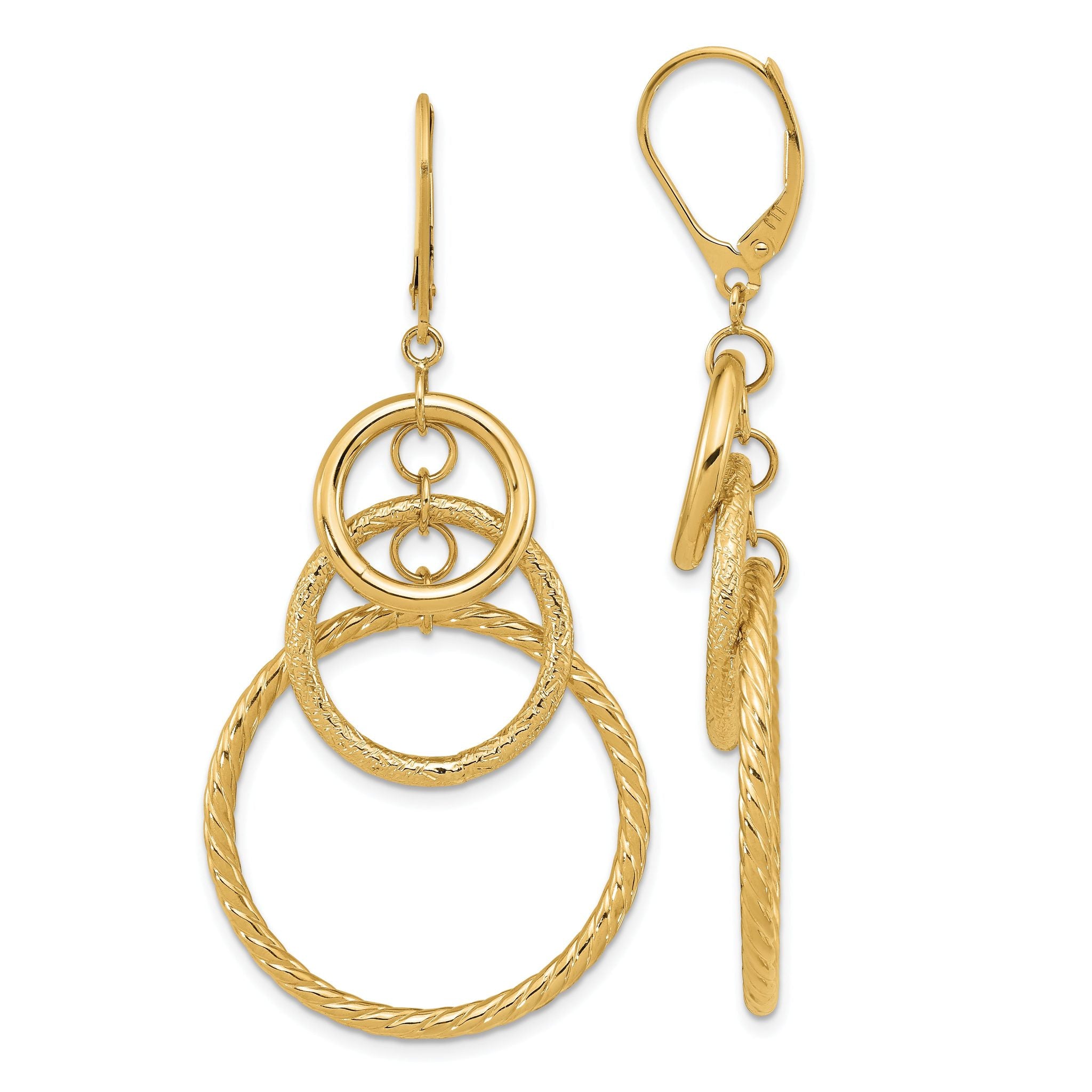 14K Polished and Textured Leverback Earrings Main image