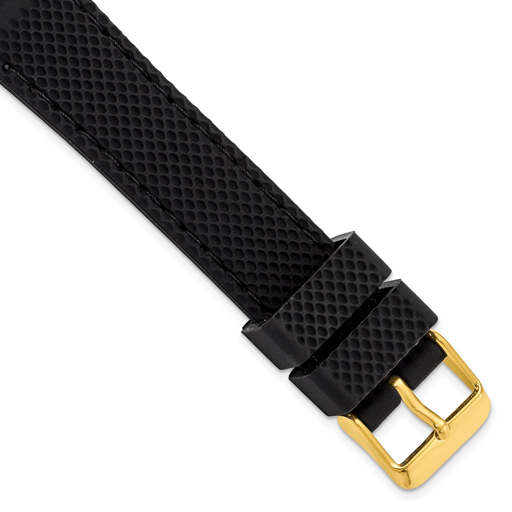 Textured Silicone Watch Band in Black with Gold-Tone Buckle, 20mm