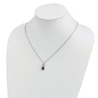 White Night Sterling Silver Rhodium-plated Black and White Diamond Rectangle Pendant 18 Inch Necklace with 2 Inch Extender