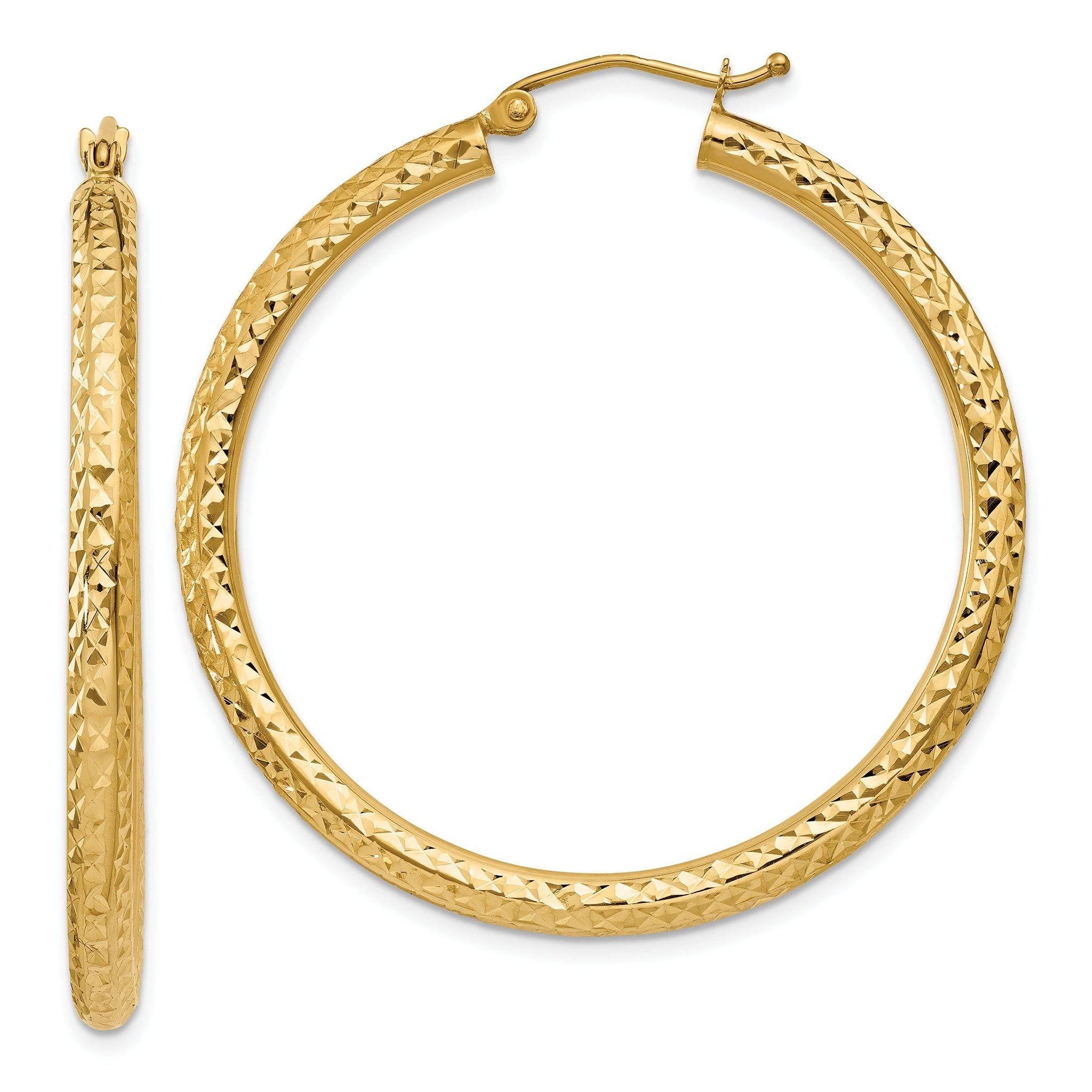14k Diamond-cut 3mm Round Hoop Earrings Main image