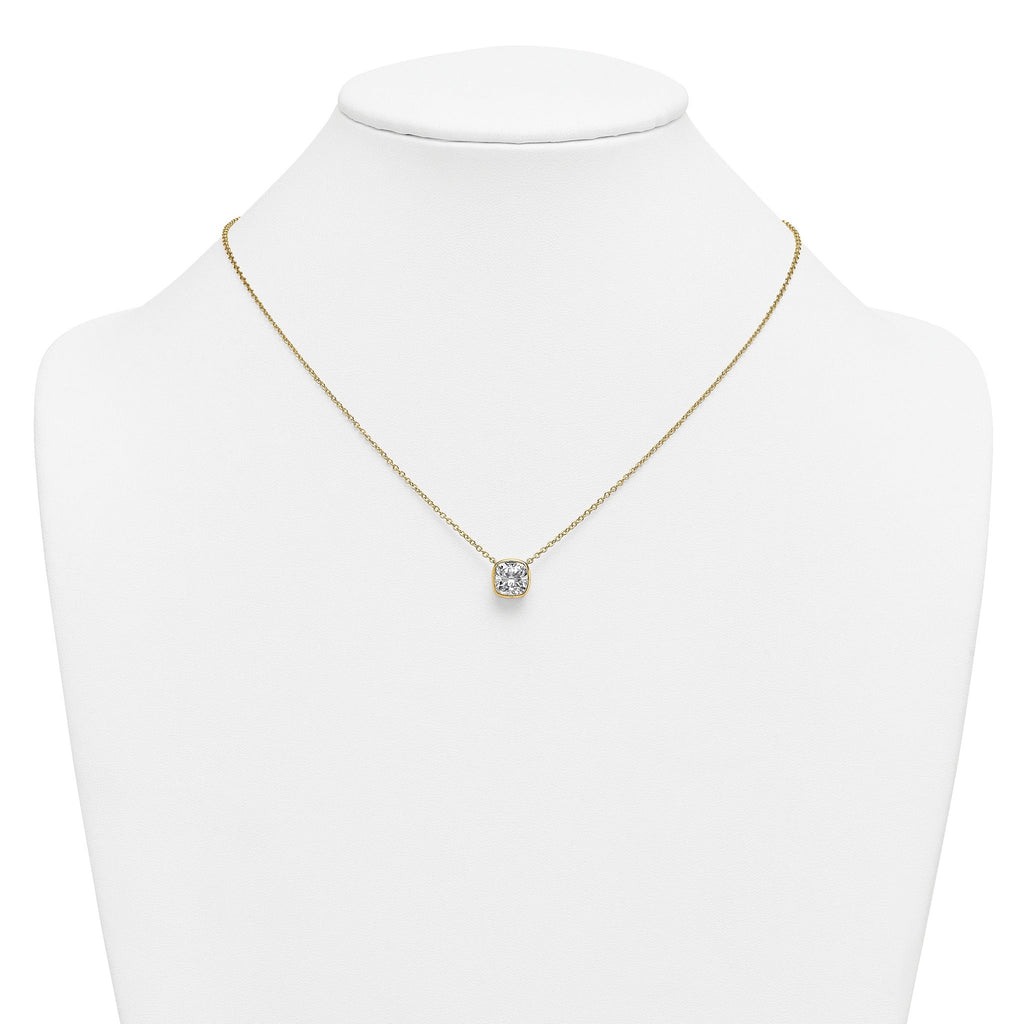 14k 2 1/2 carat Certified Lab Grown Diamond VS+ F+ Cushion Complete 18 inch Bezel Set Necklace