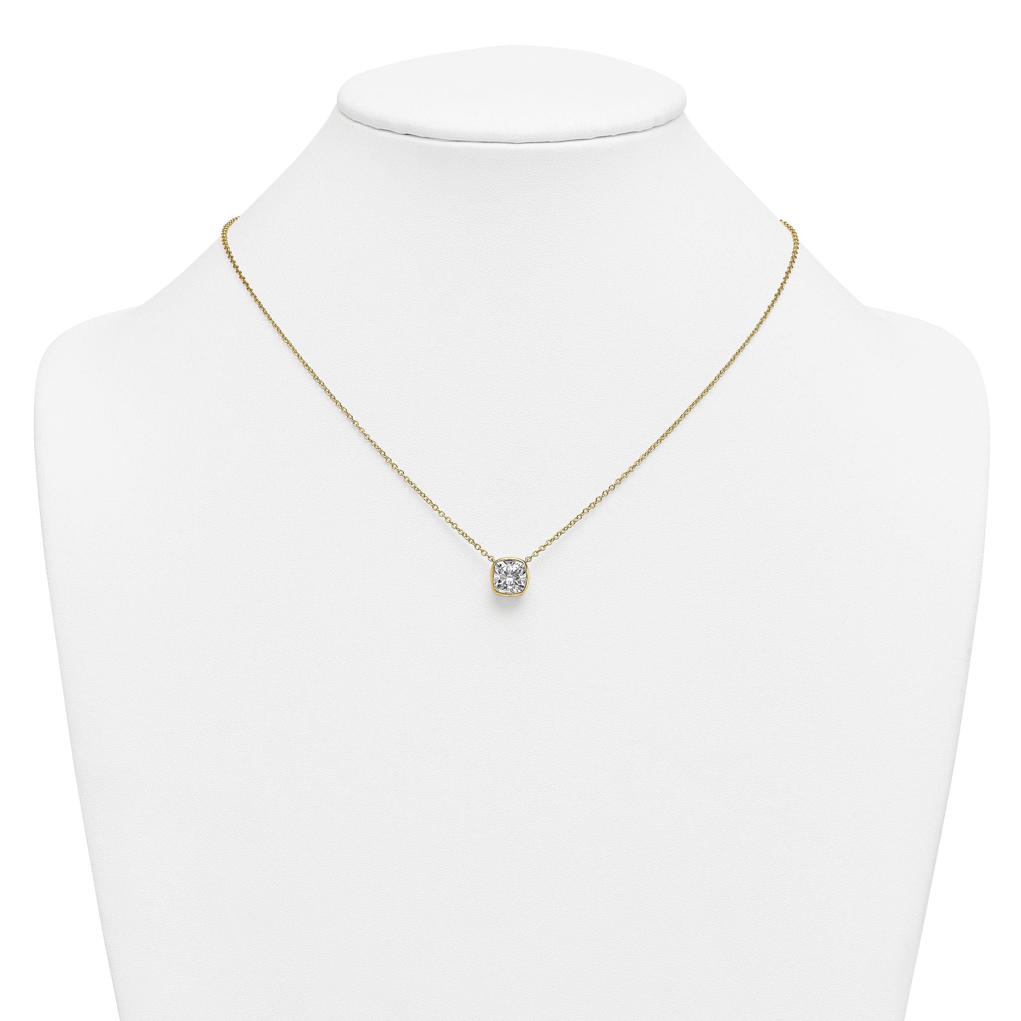 14k 2 1/2 carat Certified Lab Grown Diamond VS+ F+ Cushion Complete 18 inch Bezel Set Necklace