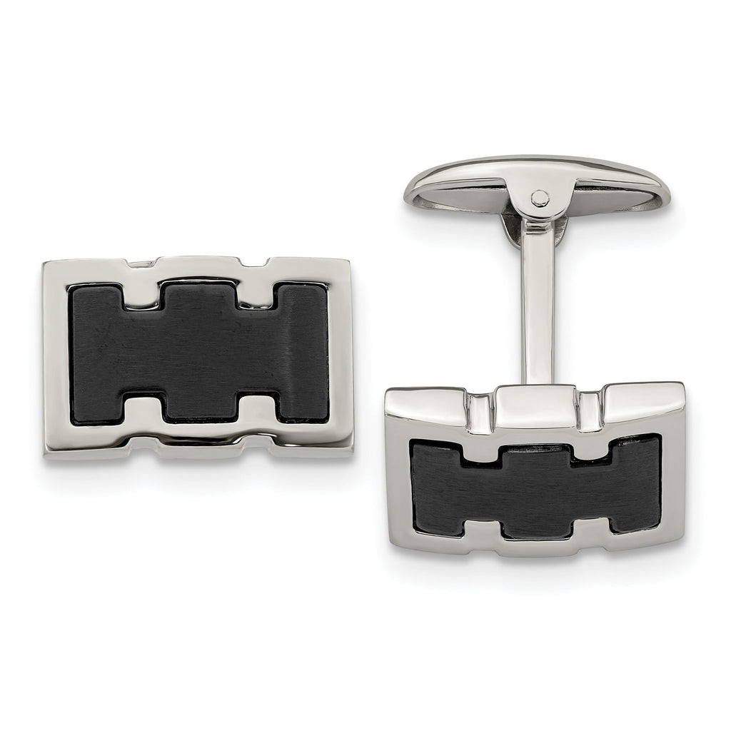 Brushed & Polished Cufflinks in Black IP-Plated Stainless Steel