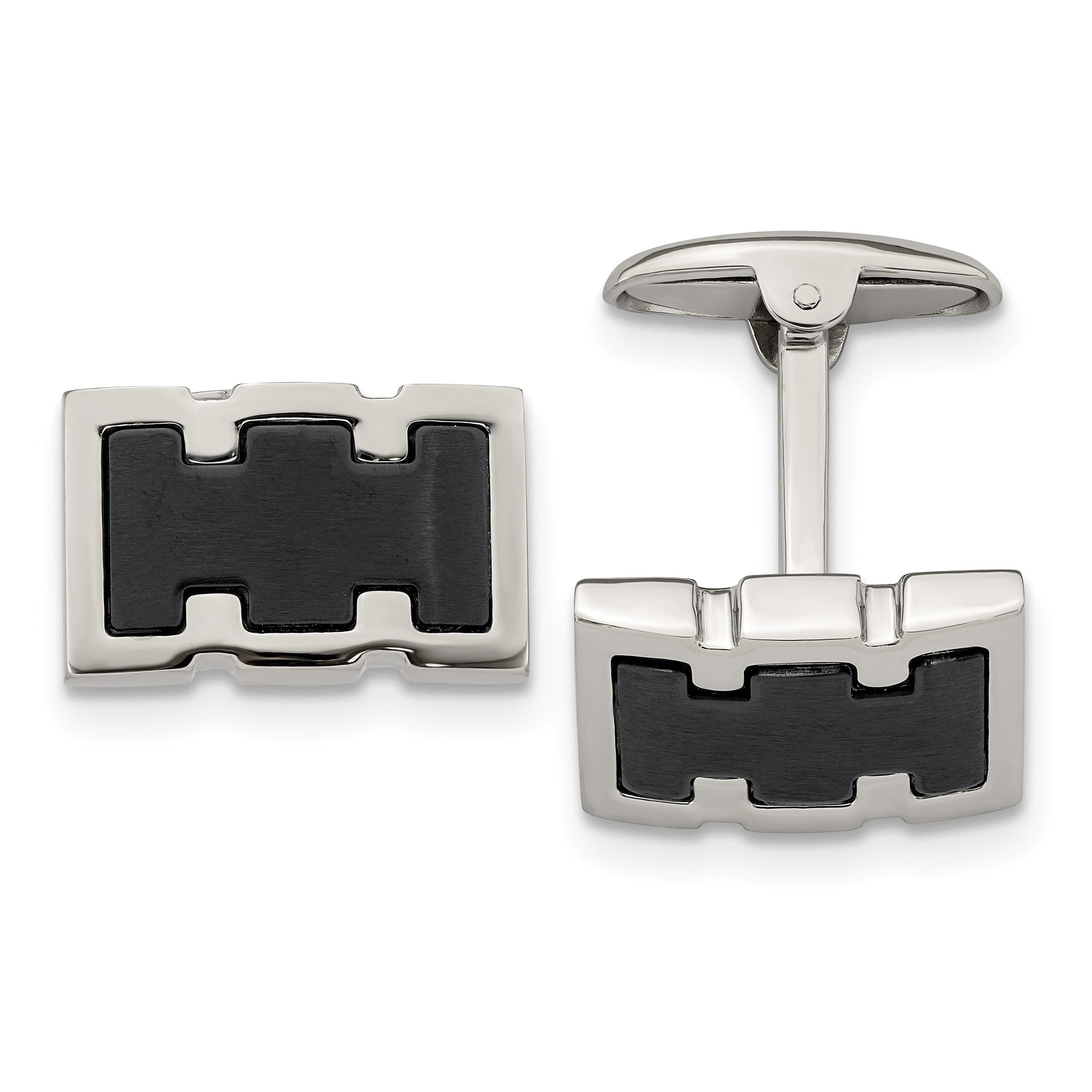 Brushed & Polished Cufflinks in Black IP-Plated Stainless Steel